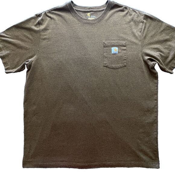 Carhartt T-Shirt Menβs 2XL Tall Brown Original Fit Pocket Workwear Heavyweight - Picture 1 of 10